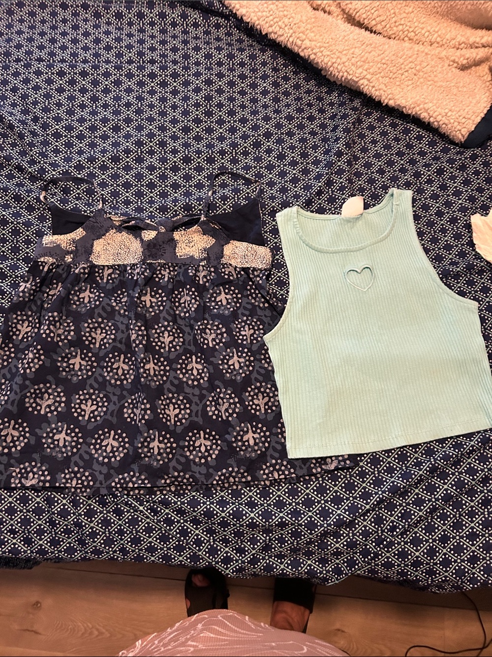 Zara Navy Patterned Sundress & Mint Ribbed Tank Top